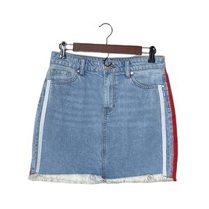 Kendall & Kylie High Rise Racer Stripe Denim Fringe Hem  Mini Skirt Siz…